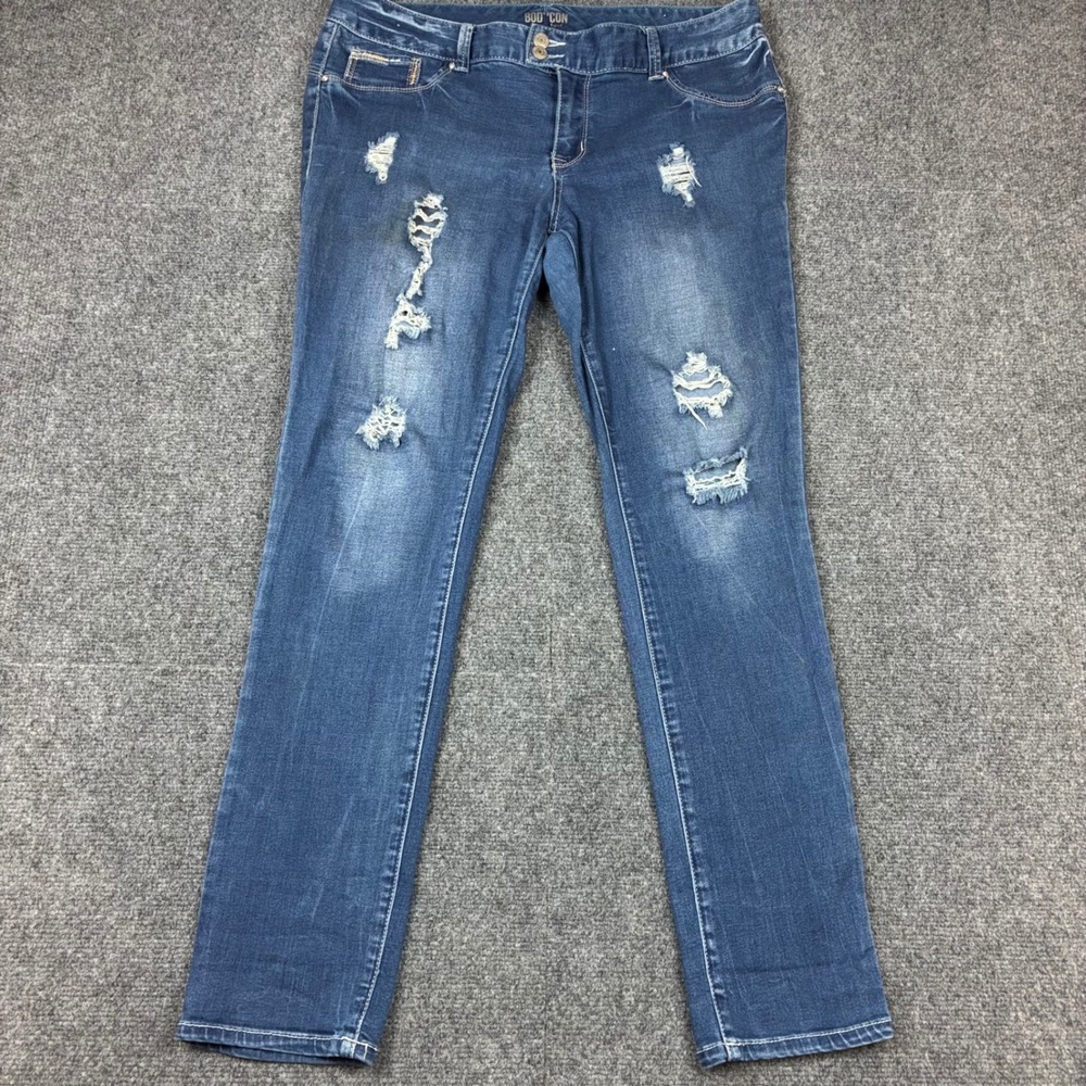 Amethyst Bod Con Distressed Straight Leg Jeans Blue Denim Womens Size 13 36x30